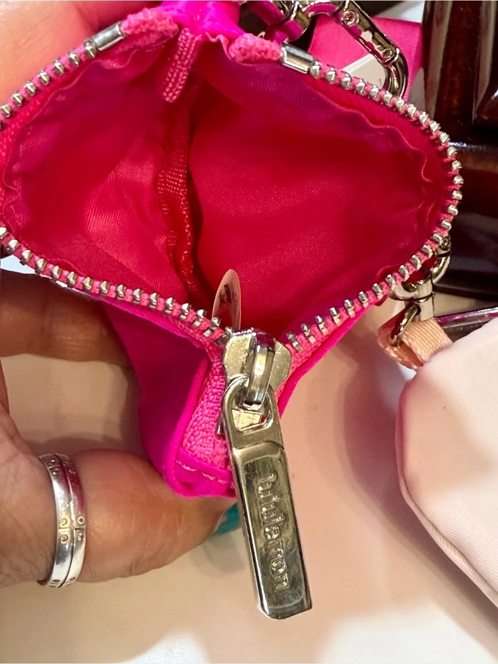 LULULEMON hot pink and cream dual pouch wristlet Keychain